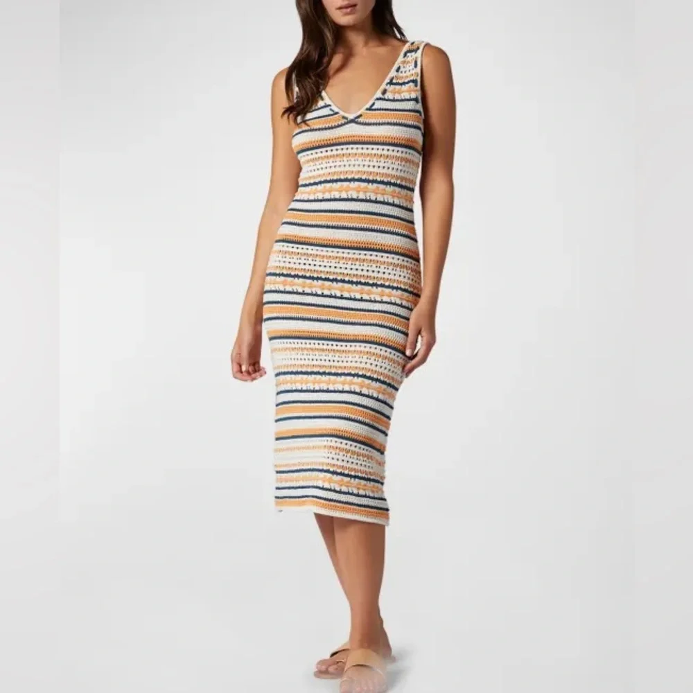 NWT • Joie • Giselle Sleeveless Striped Crochet Midi Dress • Size XL • 💙🧡🤍 • - Picture 1 of 9